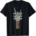 Rock On Skeleton Hand Guitar Gifts Men Graphic Tee Rock Band T-Shirt