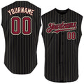 Custom Black Cream Pinstripe Crimson Authentic Sleeveless Baseball Jersey