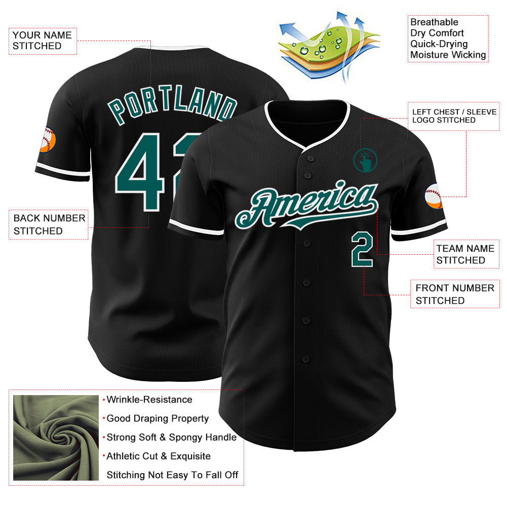 Custom Black Midnight Green-White Authentic Baseball Jersey