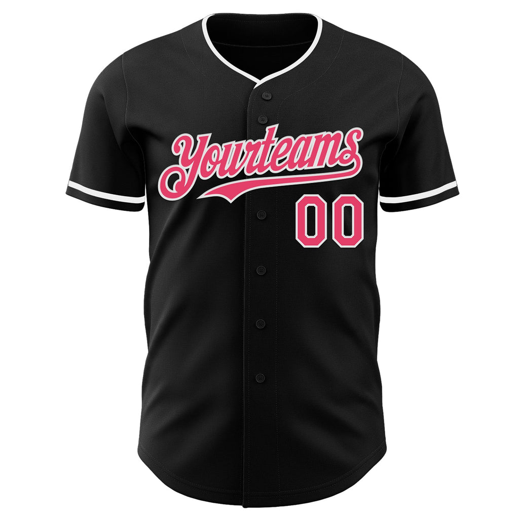 Custom Black Neon Pink-White Authentic Baseball Jersey