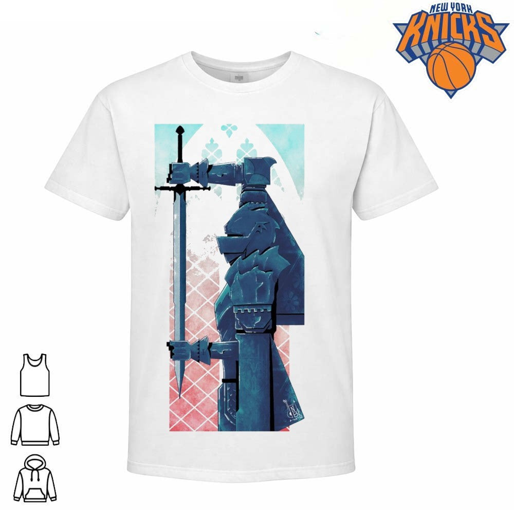 Blue Armor Gothic Knight With Sword Graphic Art Shirt