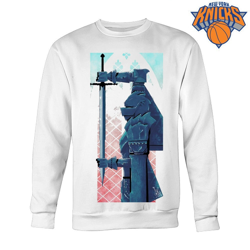 Blue Armor Gothic Knight With Sword Graphic Art Shirt