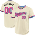 Custom Cream Pink Black-Light Blue Authentic Throwback Baseball Jersey