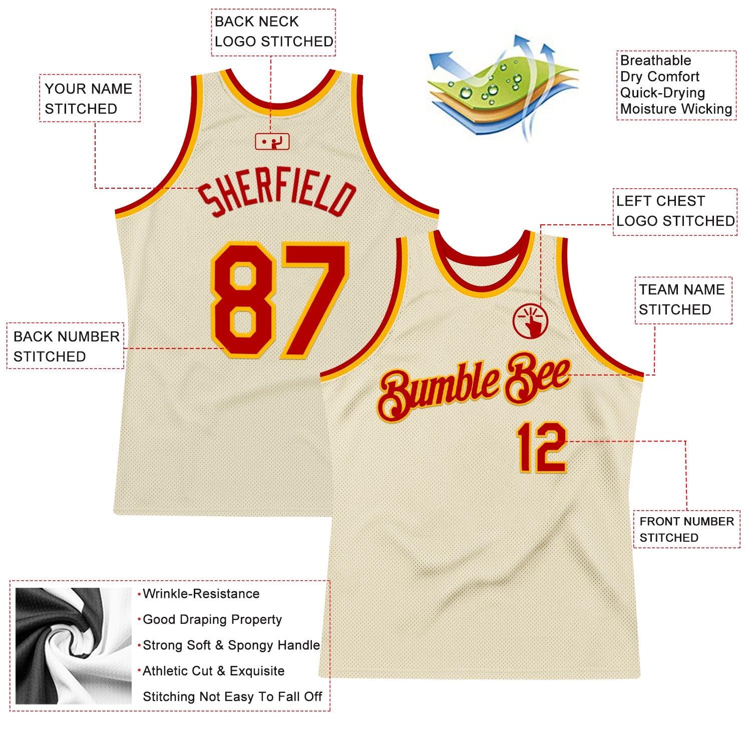 Custom Cream Red-Gold Authentic Throwback Basketball Jersey