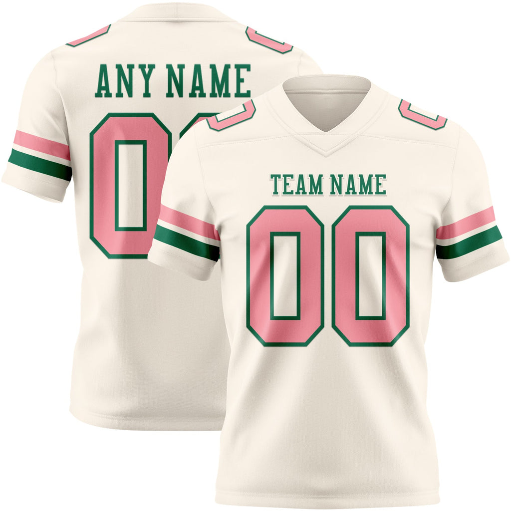 Custom Cream Medium Pink-Kelly Green Authentic Football Jersey