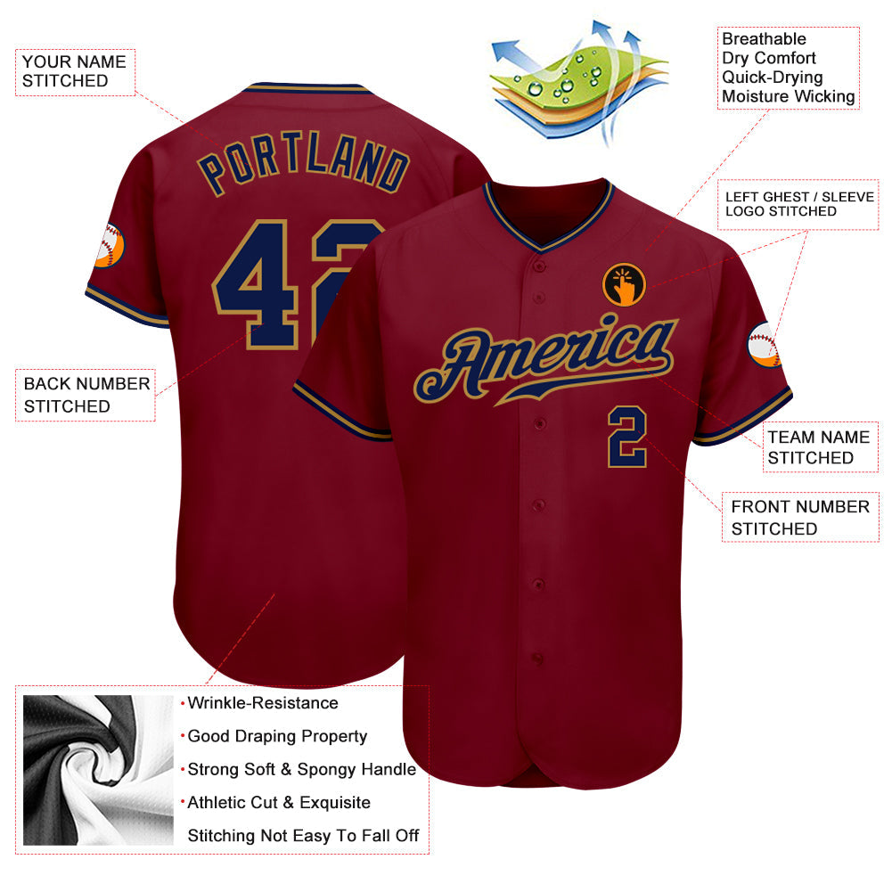 Custom Crimson Navy-Old Gold Authentic Baseball Jersey