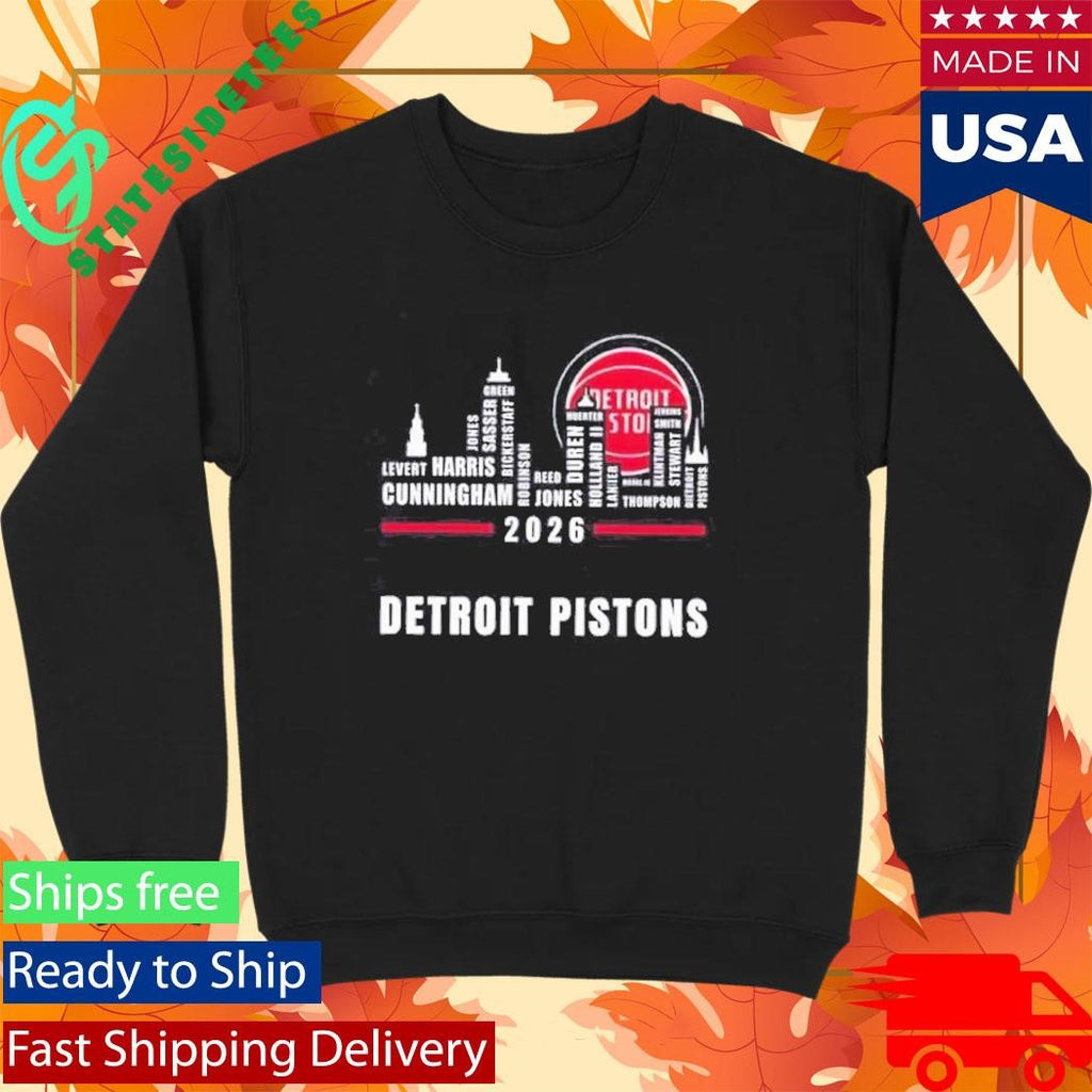 Detroit Pistons 2026 Greatest Of All Time Players City Skyline Shirt
