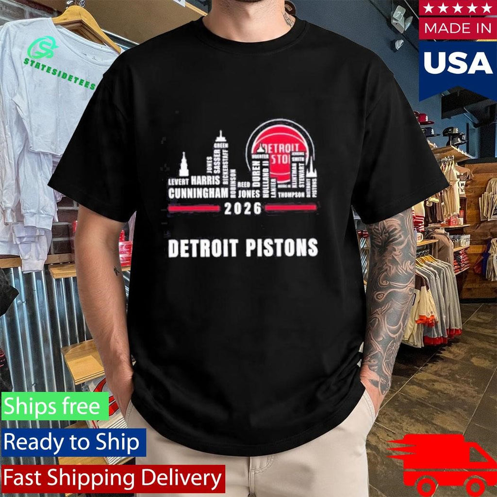 Detroit Pistons 2026 Greatest Of All Time Players City Skyline Shirt