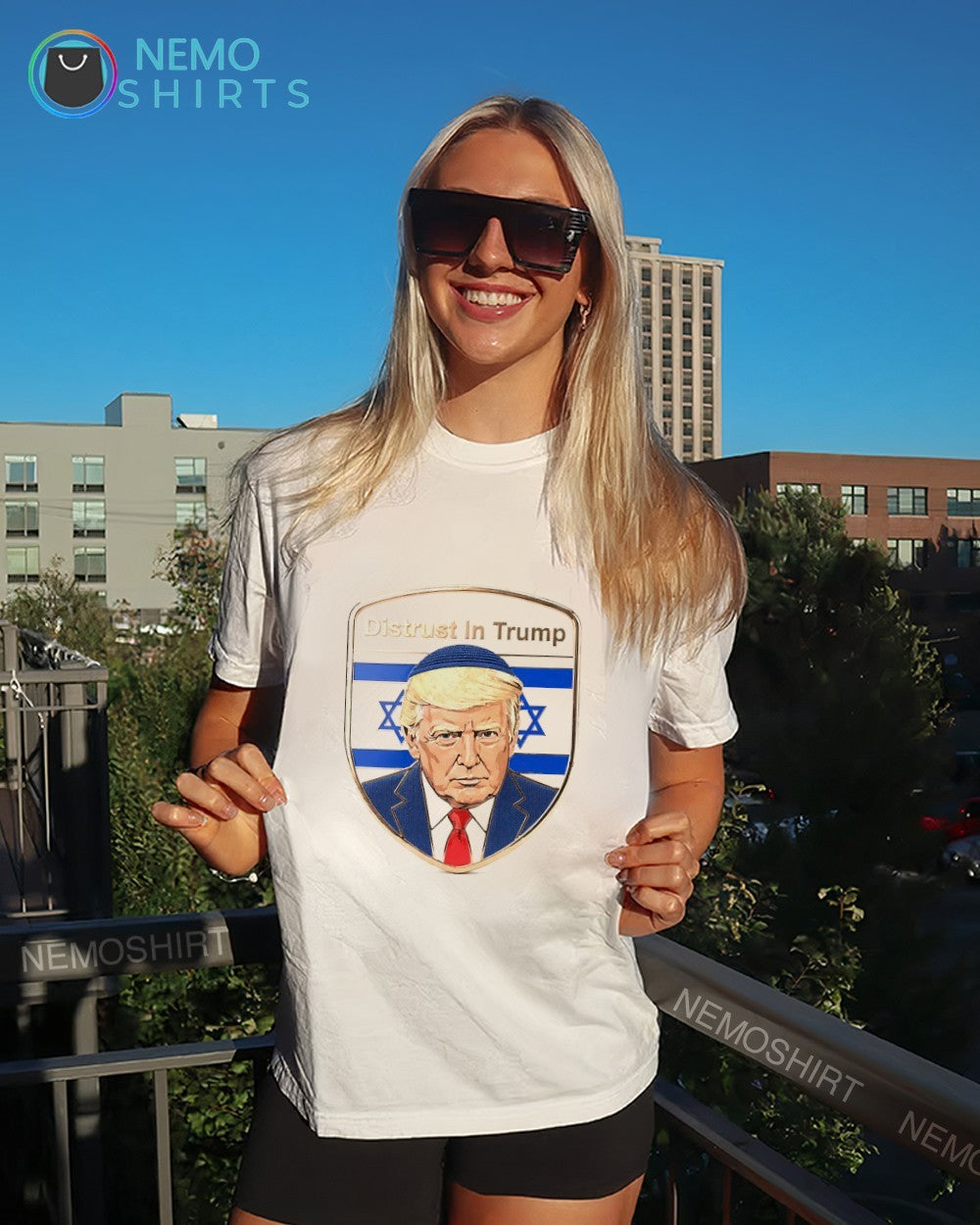 Distrust in Trump Israeli flag shirt