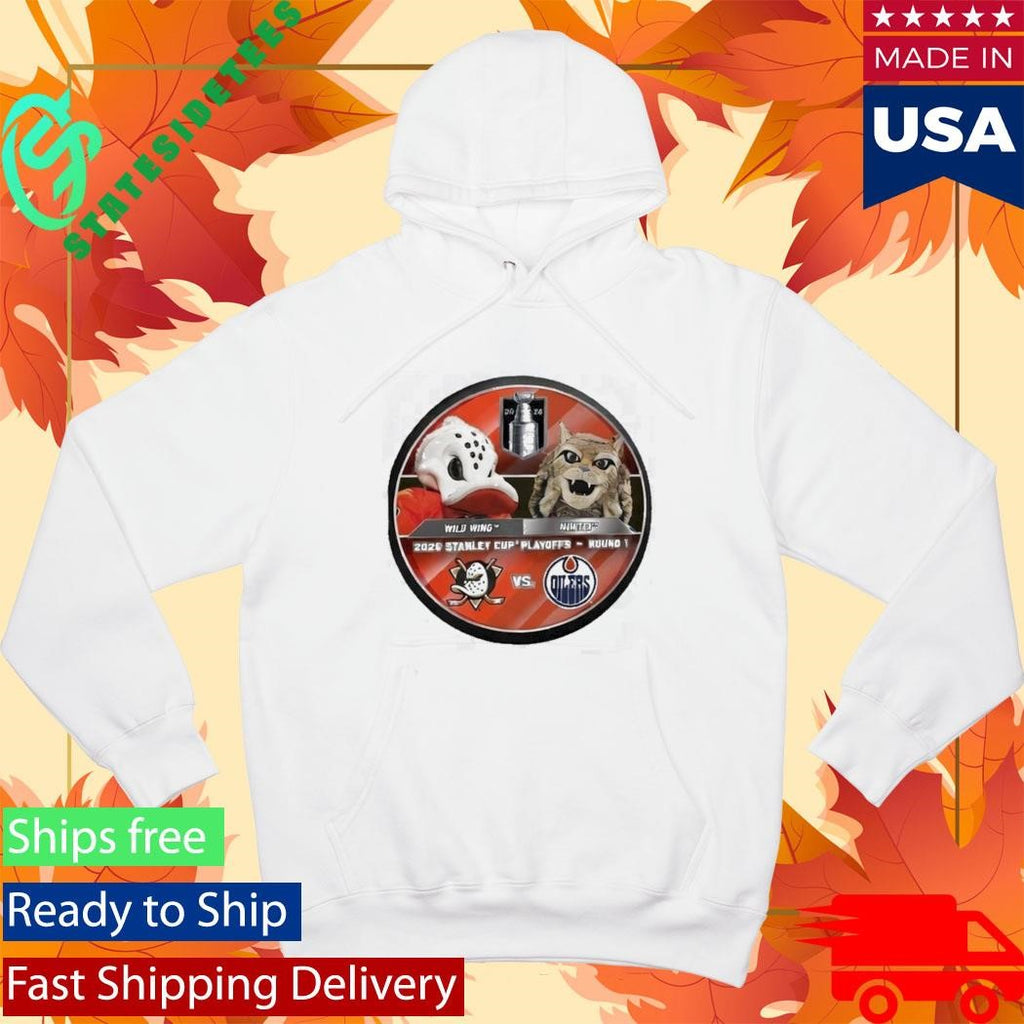 Edmonton Oilers Oilers 2026 Stanley Cup Playoffs Mascot Dueling Puck Hunter vs Wild Wing Shirt