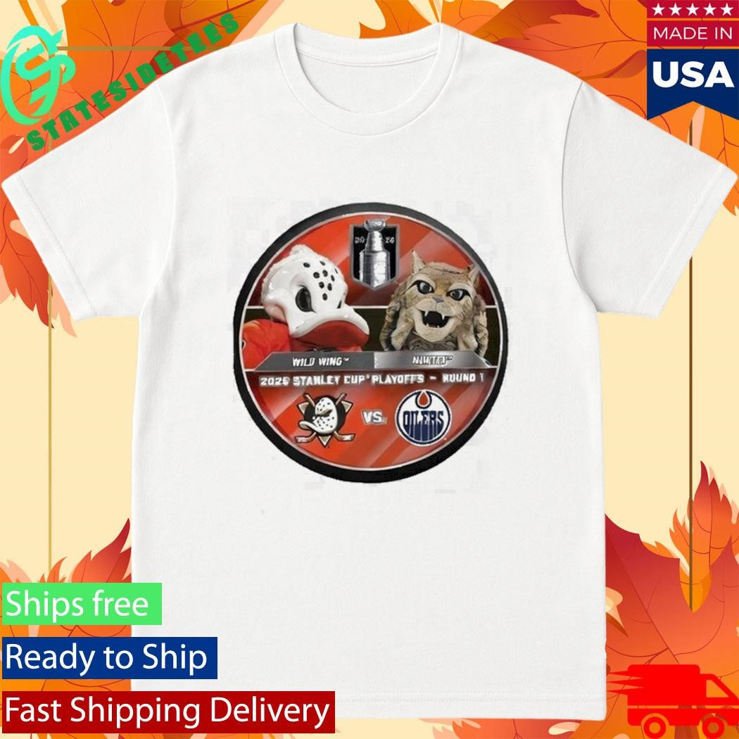 Edmonton Oilers Oilers 2026 Stanley Cup Playoffs Mascot Dueling Puck Hunter vs Wild Wing Shirt