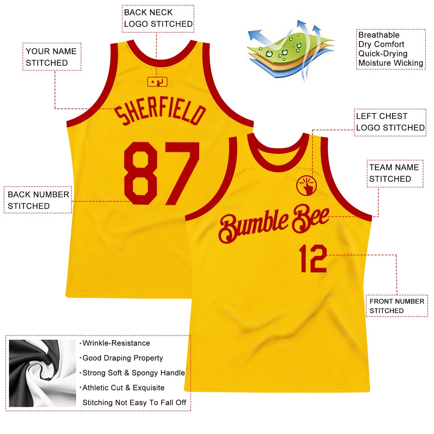 Custom Gold Red Authentic Throwback Basketball Jersey