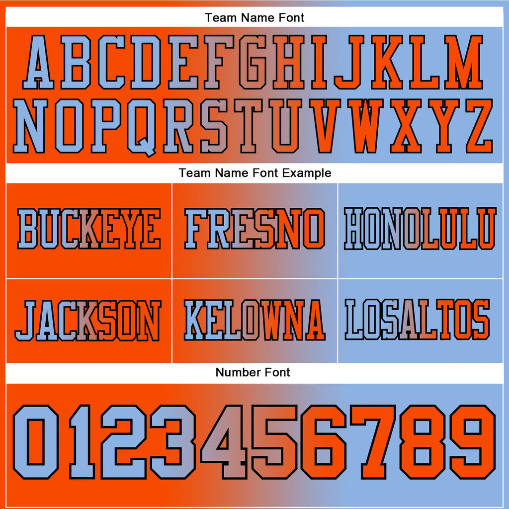 Custom Light Blue Orange-Black Authentic Gradient Fashion Football Jersey