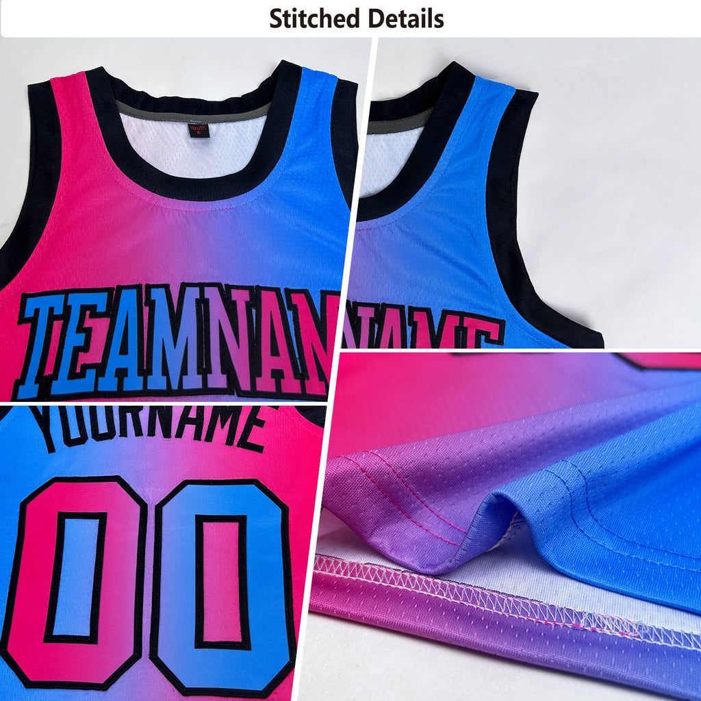 Custom Light Blue Orange-Black Authentic Gradient Fashion Basketball Jersey