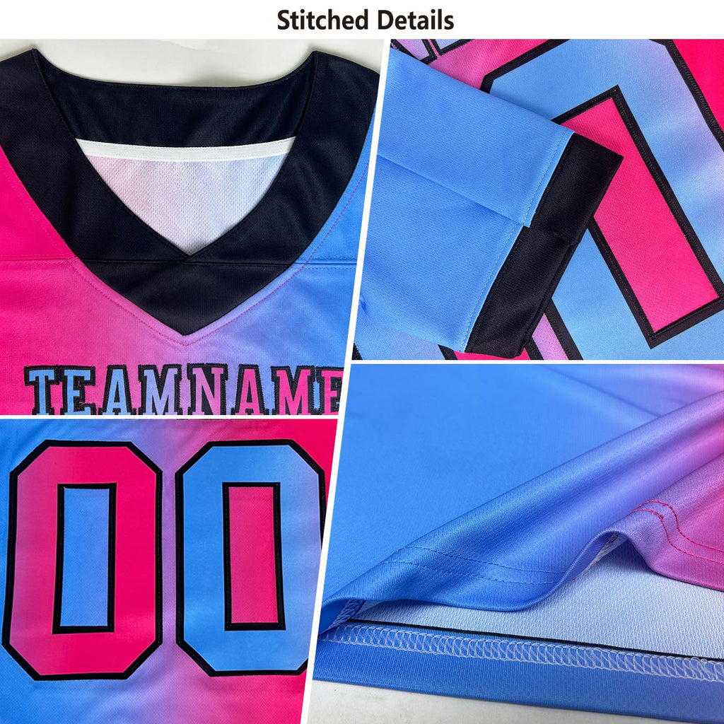 Custom Aqua Neon Pink-Black Authentic Gradient Fashion Scratch Football Jersey