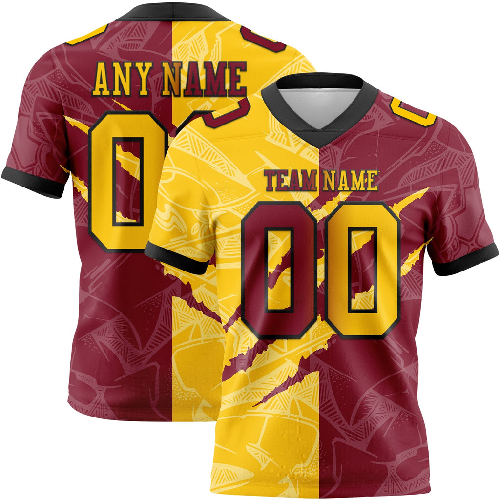 Custom Crimson Yellow-Black Authentic Gradient Fashion Scratch Football Jersey