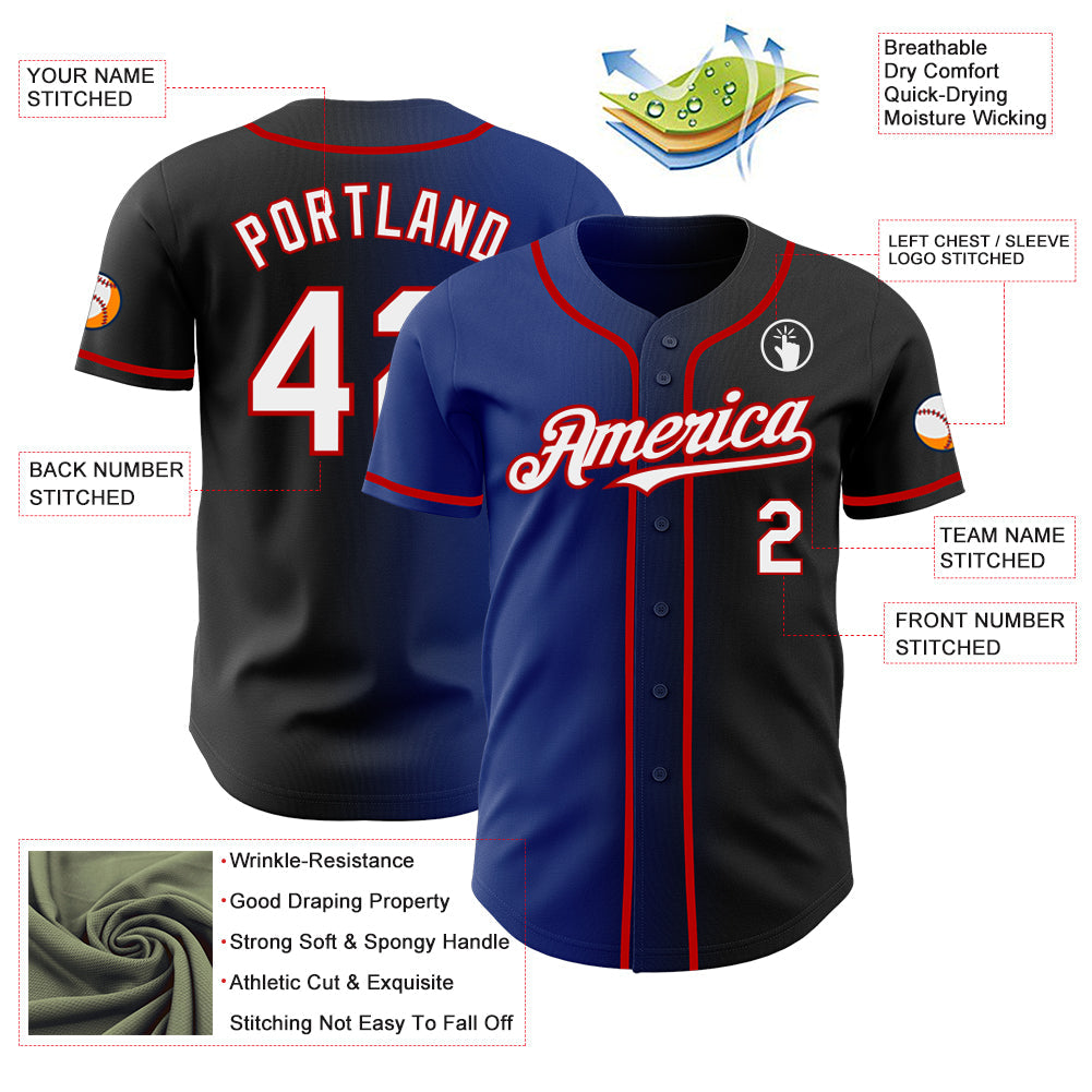 Custom Black White Royal-Red Authentic Gradient Fashion Baseball Jersey