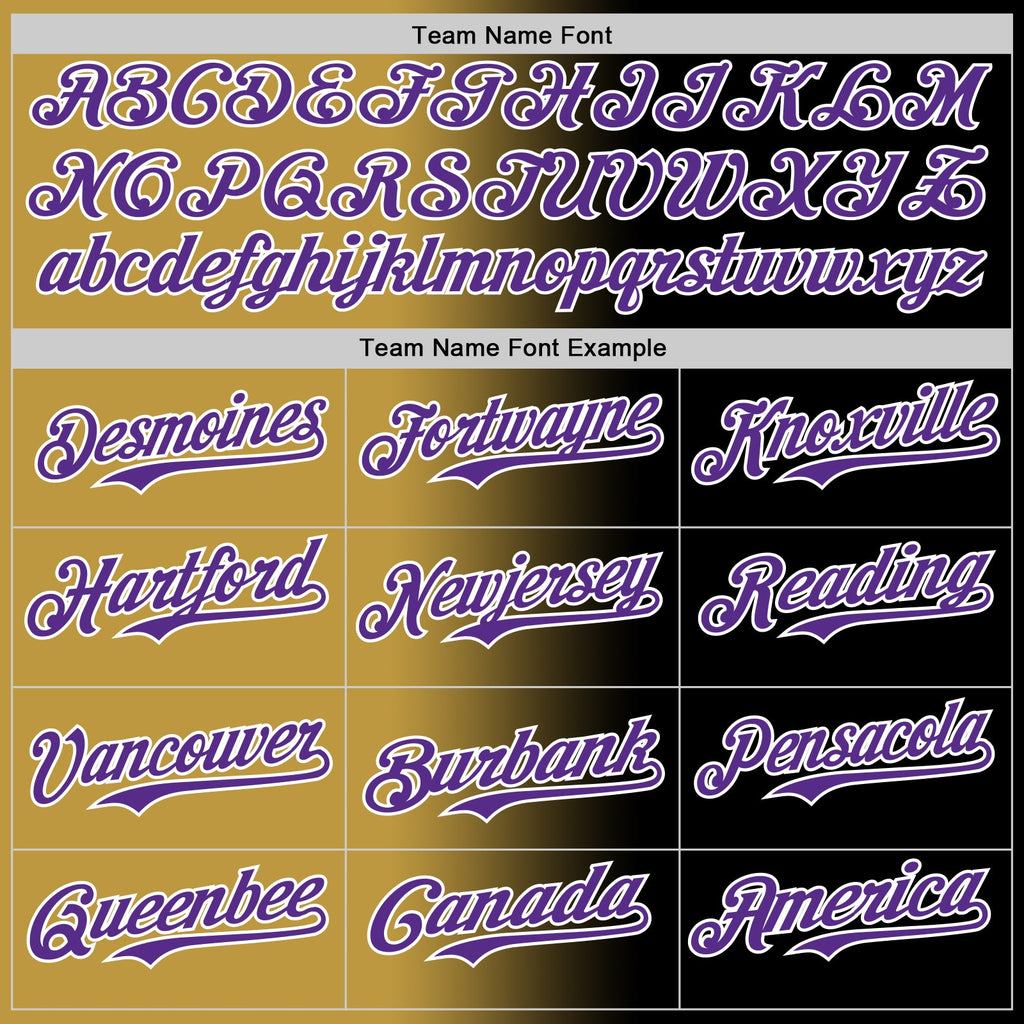 Custom Black Purple Old Gold-White Authentic Gradient Fashion Baseball Jersey