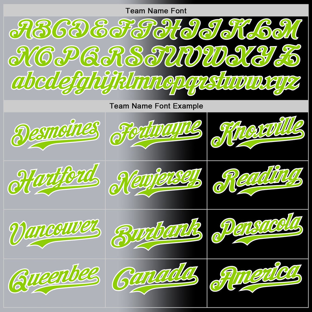 Custom Black Neon Green Gray-White Authentic Gradient Fashion Baseball Jersey