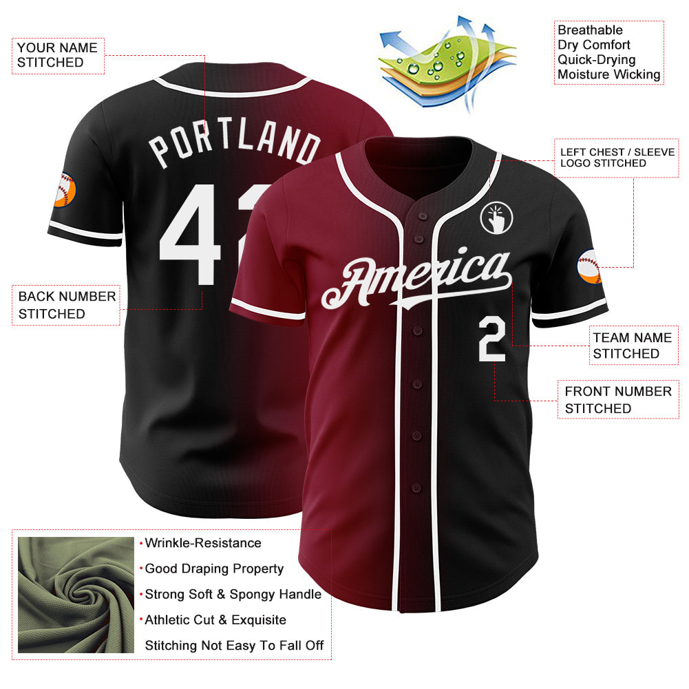 Custom Black White-Crimson Authentic Gradient Fashion Baseball Jersey