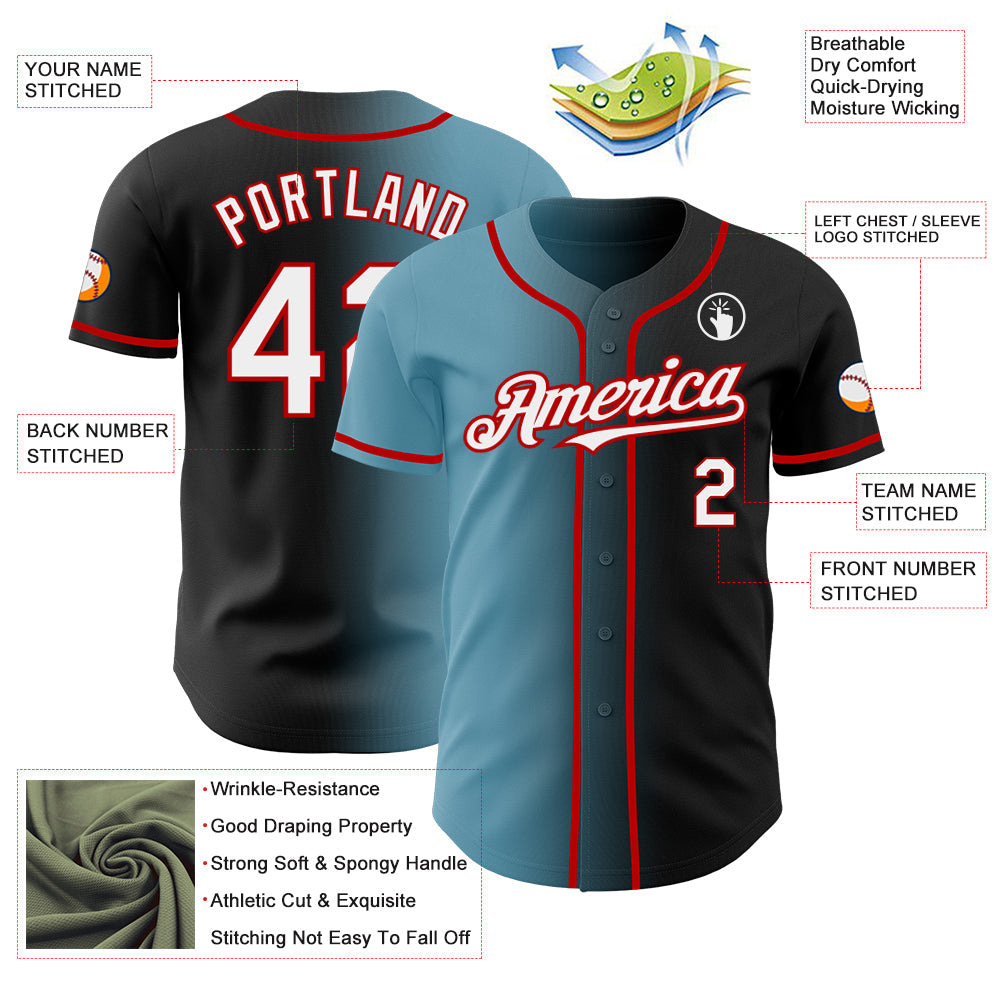Custom Black White Shadow Blue-Red Authentic Gradient Fashion Baseball Jersey
