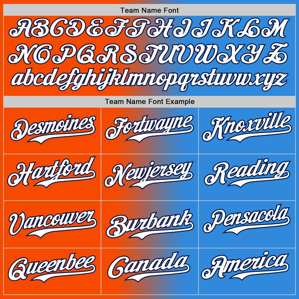 Custom Electric Blue White Orange-Navy Authentic Gradient Fashion Baseball Jersey