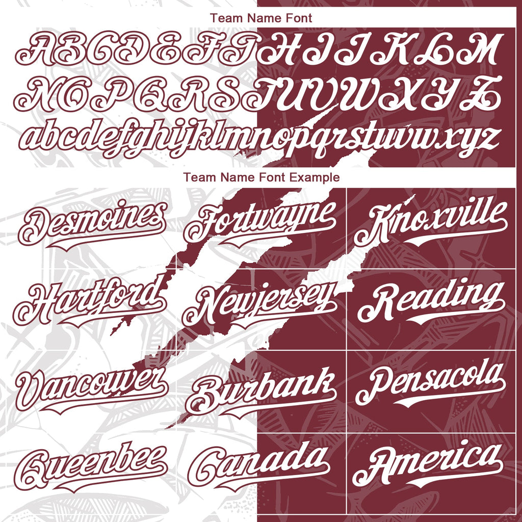 Custom Graffiti Pattern White-Burgundy 3D Scratch Authentic Baseball Jersey