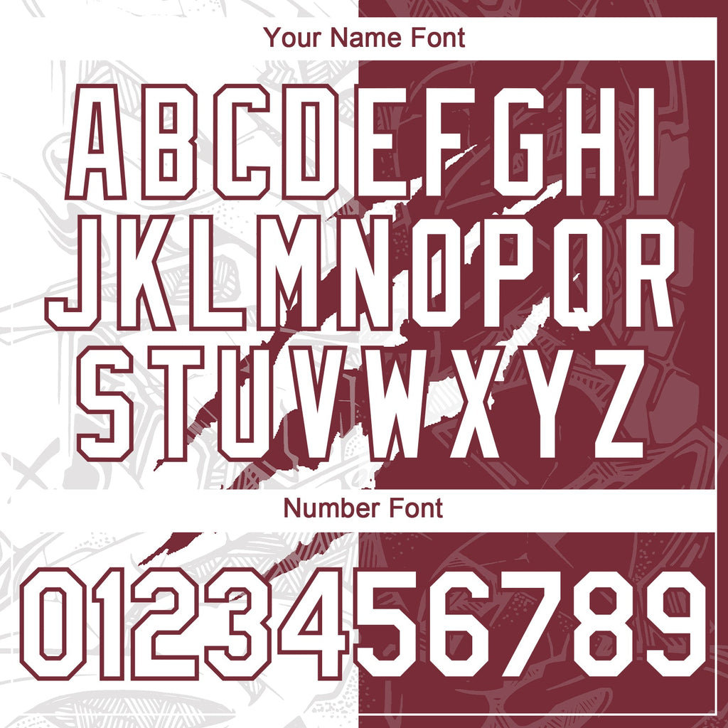 Custom Graffiti Pattern White-Burgundy 3D Scratch Authentic Baseball Jersey