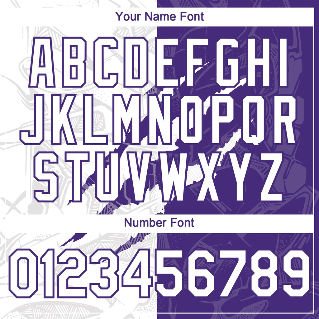 Custom Graffiti Pattern White-Purple 3D Scratch Authentic Baseball Jersey