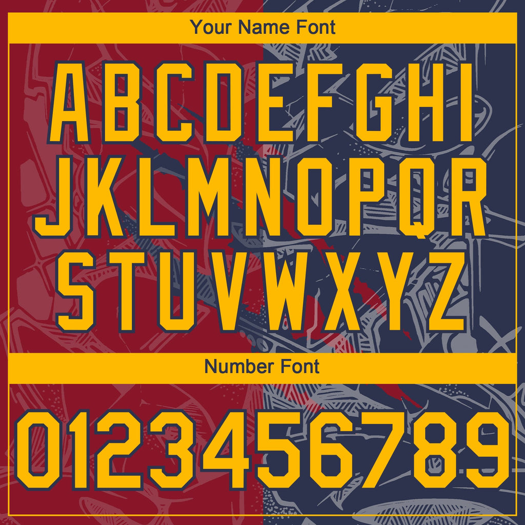 Custom Graffiti Pattern Gold Navy-Crimson 3D Scratch Authentic Baseball Jersey