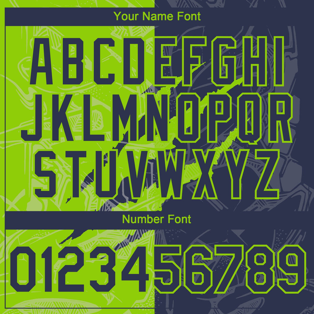Custom Graffiti Pattern Navy-Neon Green 3D Scratch Authentic Baseball Jersey
