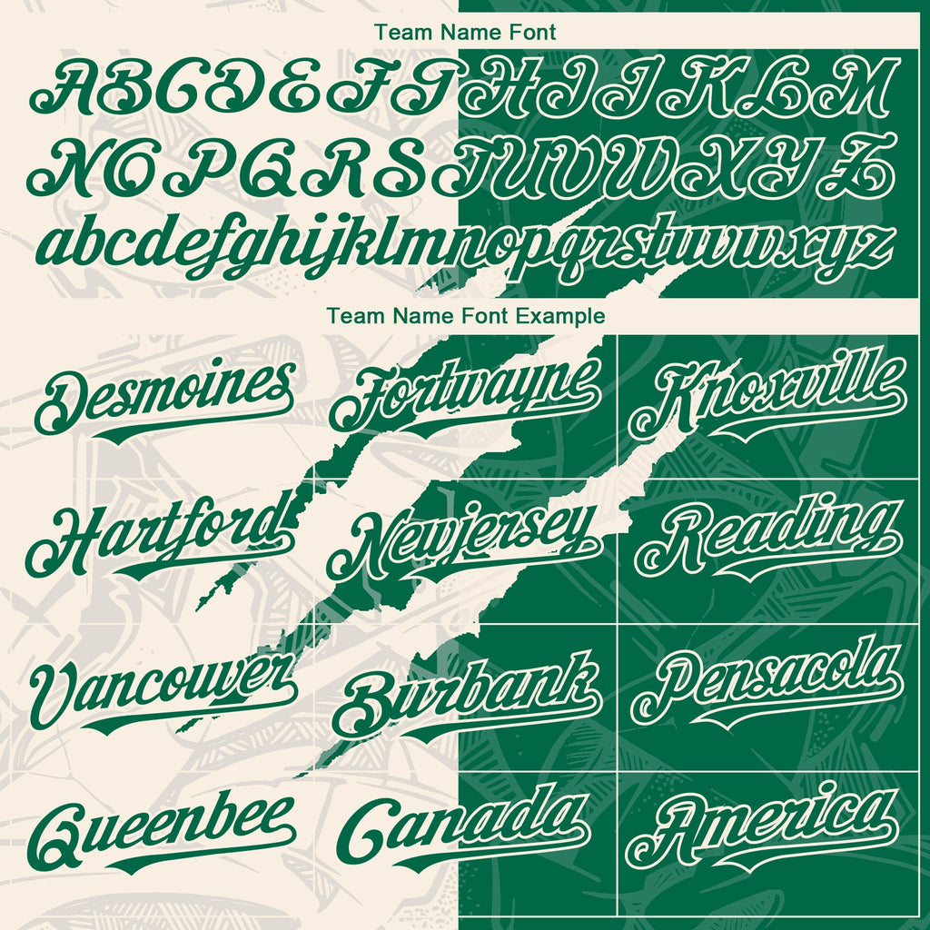 Custom Graffiti Pattern Kelly Green-Cream 3D Scratch Authentic Baseball Jersey