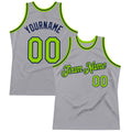Custom Gray Neon Green-Navy Authentic Throwback Basketball Jersey