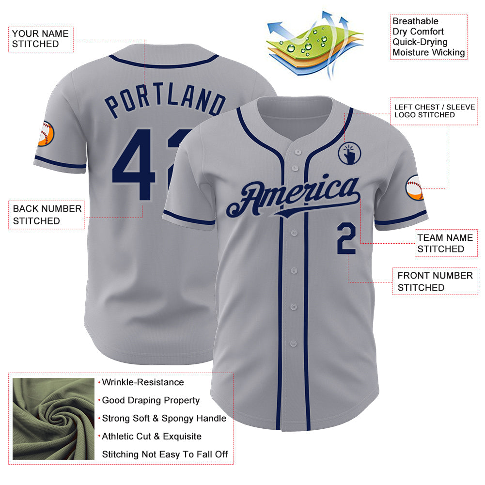 Custom Gray Navy Authentic Baseball Jersey