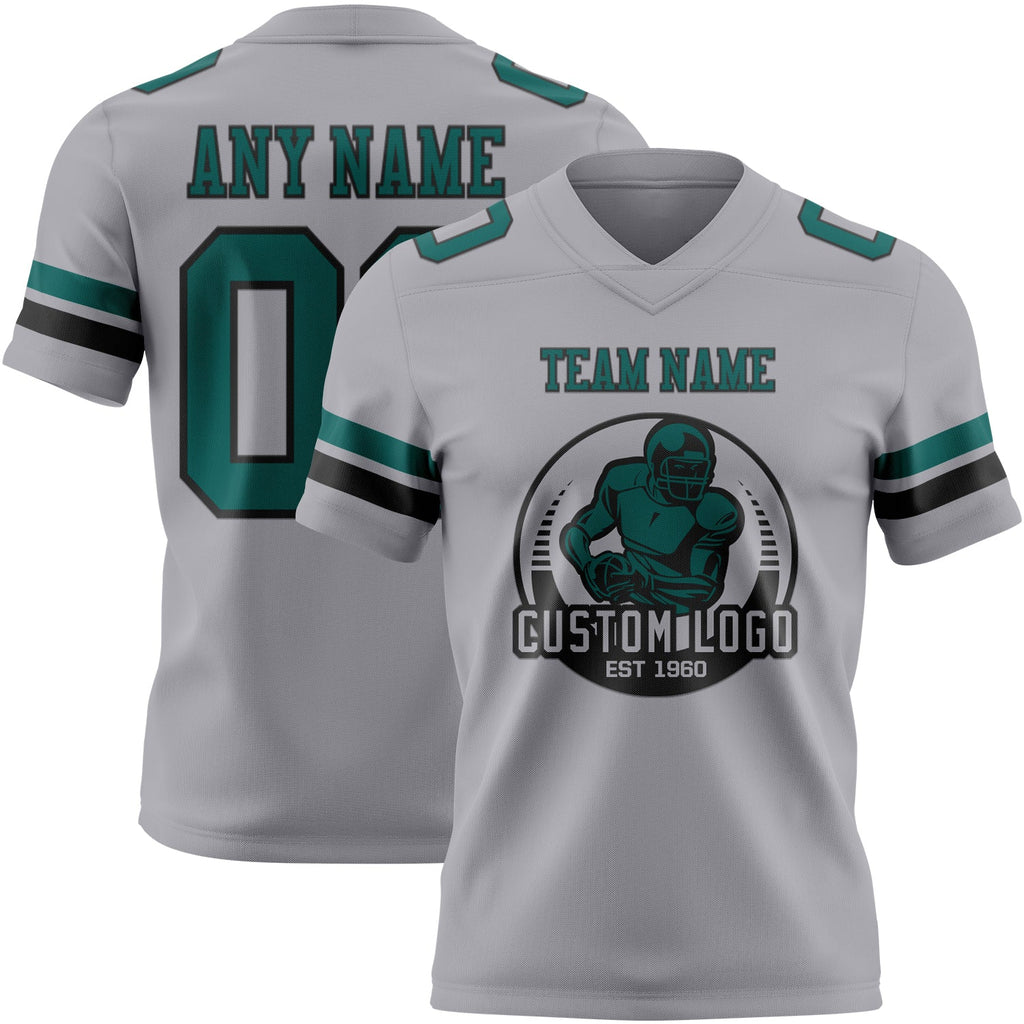 Custom Gray Midnight Green-Black Authentic Football Jersey
