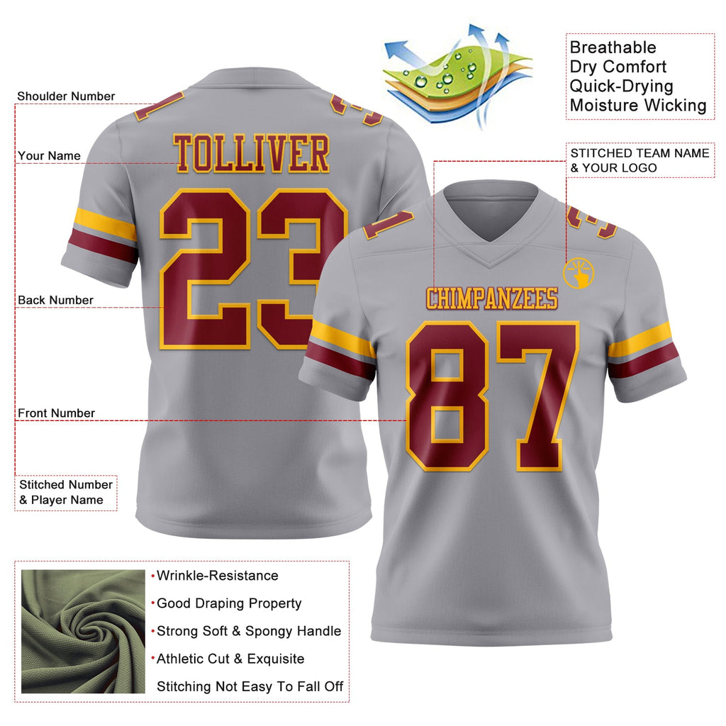 Custom Gray Crimson-Gold Authentic Football Jersey