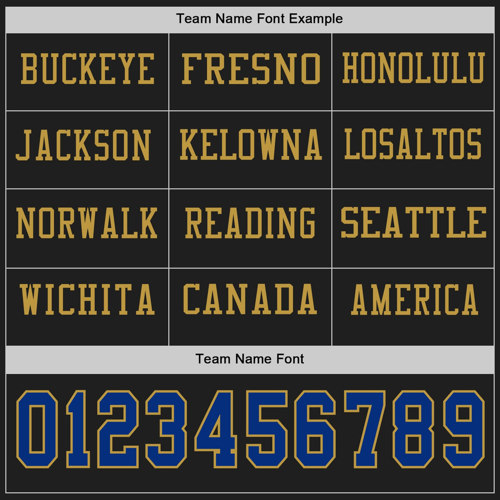 Custom Black Royal-Old Gold Long Sleeve Authentic Football Jersey