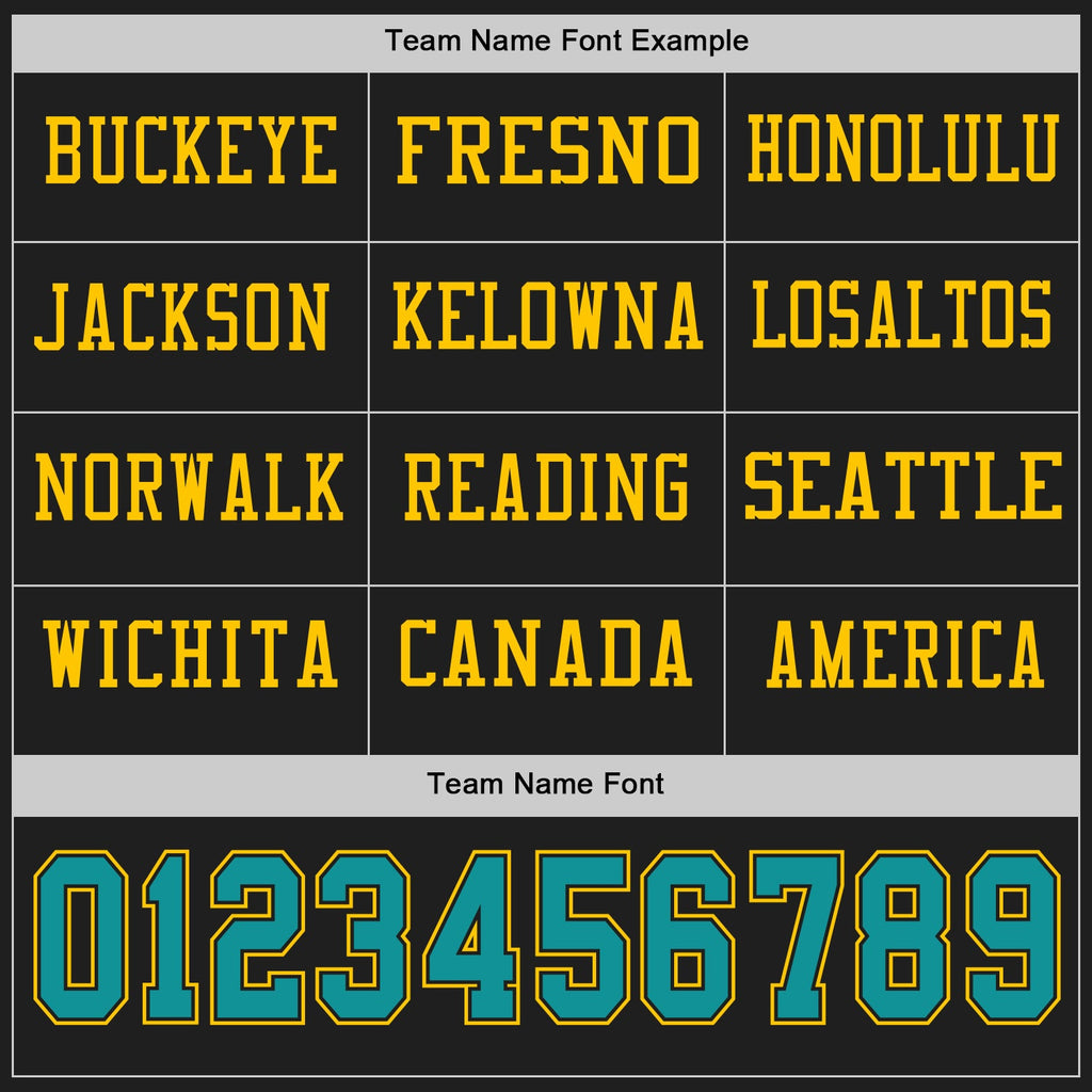 Custom Black Teal-Yellow Long Sleeve Authentic Football Jersey