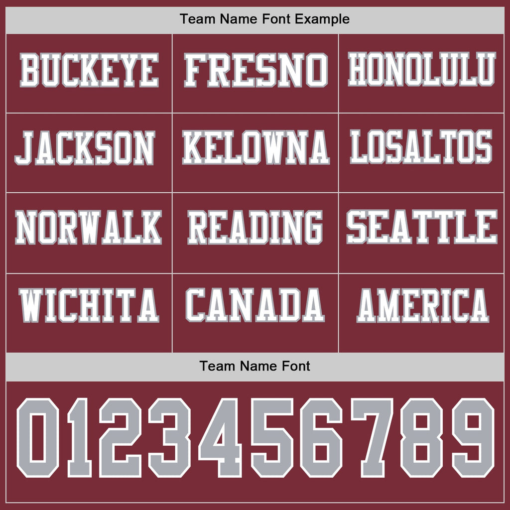 Custom Burgundy Gray-White Long Sleeve Authentic Football Jersey