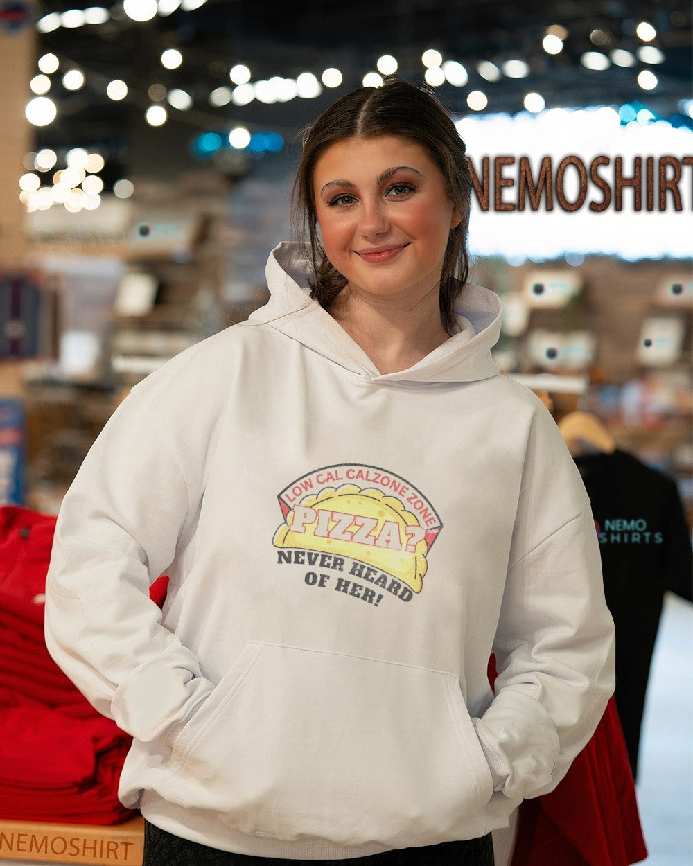 Low cal calzone zone pizza never heard of her shirt