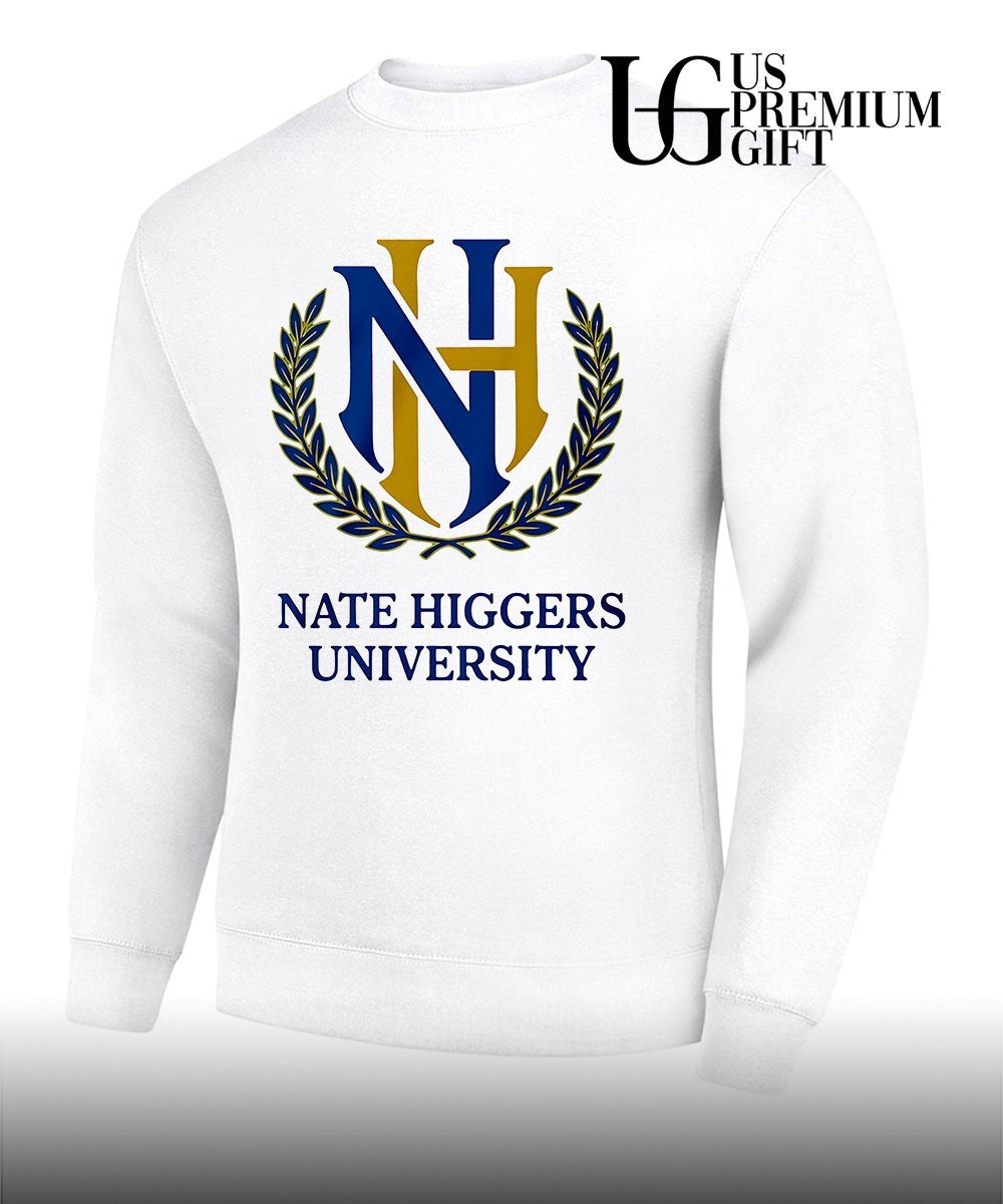 Nate Higgers University logo shirt