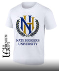 Nate Higgers University logo shirt