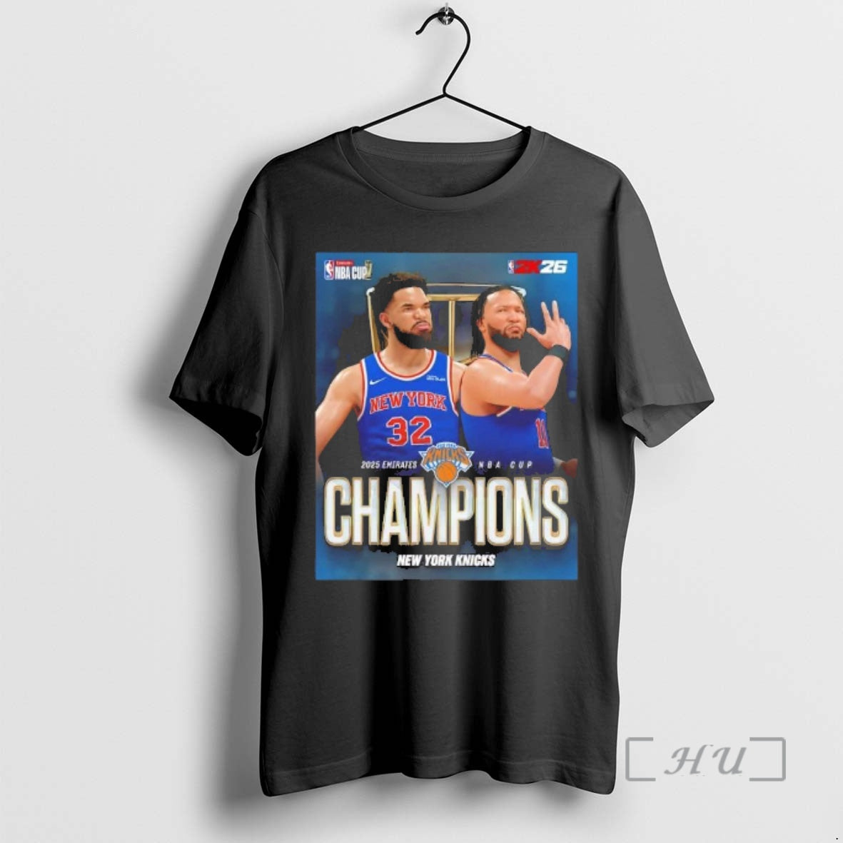 Officials Jalen Brunson And Karl Anthony Towns 2025 Emirates Nba Cup Champions Premium T Shirts