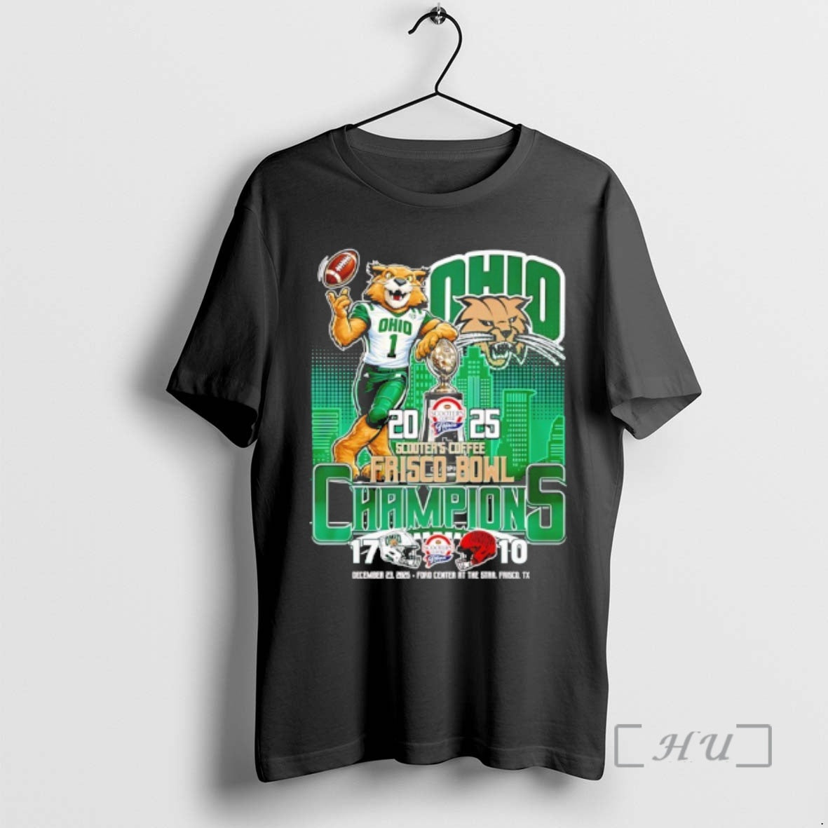Officials Ohio Bobcats 2025 Scooters Coffee Frisco Bowl Champions City Skyline Premium T Shirts Sweater