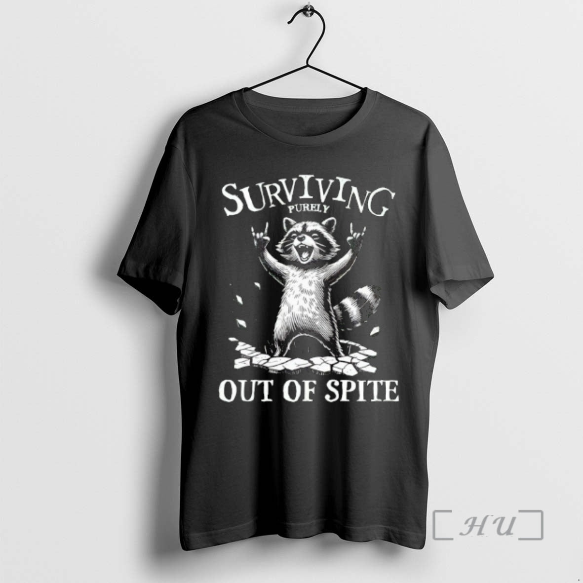 Officials Raccoon Rock And Roll Hand Surviving Purely Out Of Spite Vintage Premium T Shirts