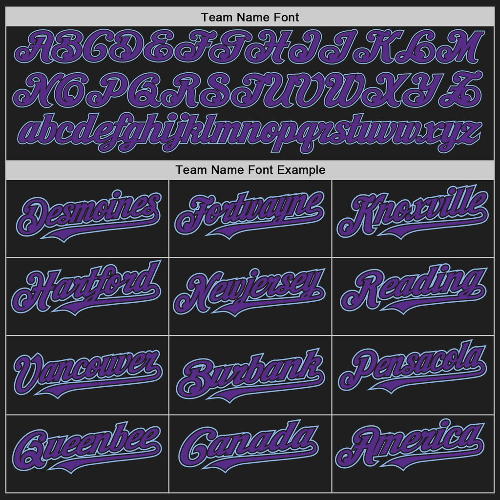 Custom Black Purple-Light Blue Authentic Raglan Sleeves Baseball Jersey