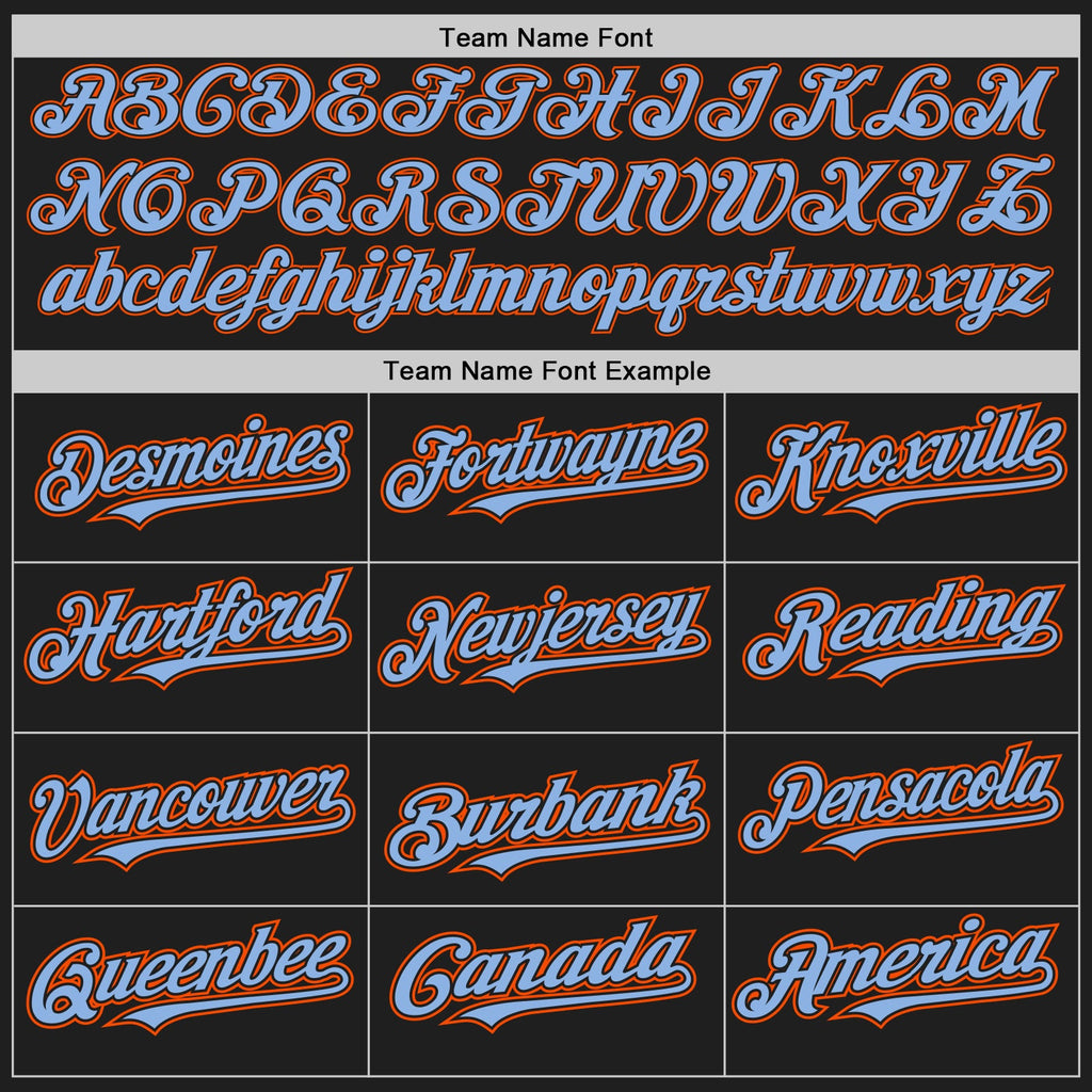 Custom Black Light Blue-Orange Authentic Raglan Sleeves Baseball Jersey