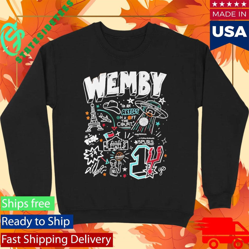 San Antonio Spurs NBA Spurs Victor Wembanyama Wemby Doodle Art French Alien Basketball T-shirt
