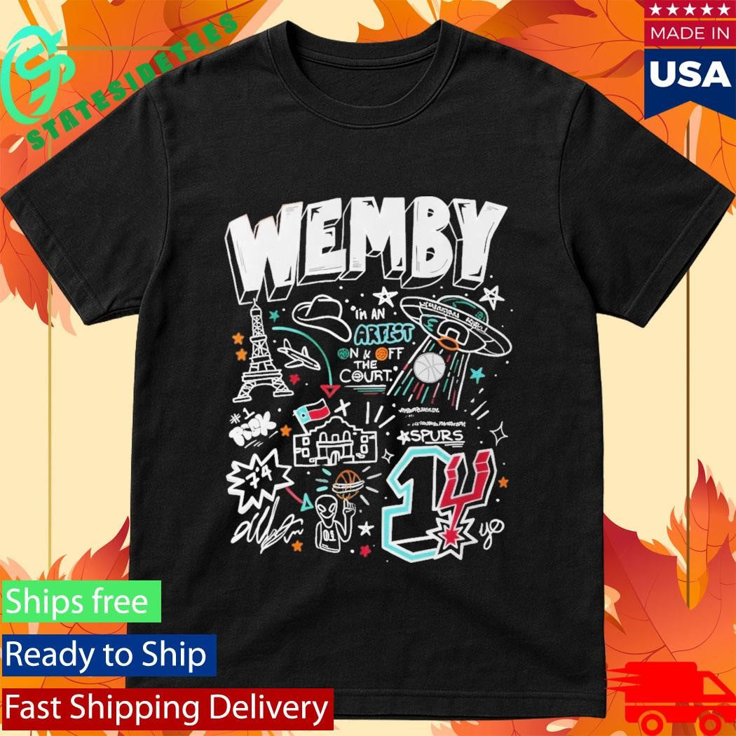 San Antonio Spurs NBA Spurs Victor Wembanyama Wemby Doodle Art French Alien Basketball T-shirt