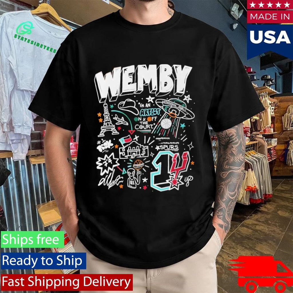 San Antonio Spurs NBA Spurs Victor Wembanyama Wemby Doodle Art French Alien Basketball T-shirt